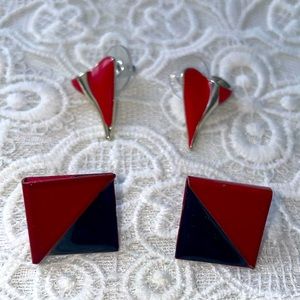 2/$18 Stud earrings costume red black silver